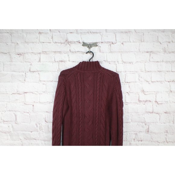 LL Bean Red Cotton Double L Cable Zip Cardigan Sweater Size S - Picture 8 of 10